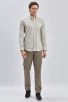 Bej Uzun Kollu Baskılı Biritli Yaka Cepsiz Pamuklu Klasik Slim Fit Dar Kesim Gömlek 1004240213