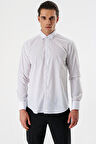 Beyaz Uzun Kollu Bez Ayağı Ata Yaka Cepsiz Pamuklu Damatlık Slim Fit Dar Kesim Gömlek 1004240214