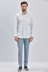 Beyaz Uzun Kollu Ekoseli Sert Yaka Cepli Pamuklu Klasik Comfort Fit Rahat Kesim Gömlek 1004240223