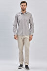 Gri Uzun Kollu Bez Ayağı Sert Yaka Cepsiz Pamuklu Klasik Slim Fit Dar Kesim Gömlek 1004240230