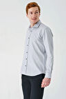 Gri Uzun Kollu Oxford Cepsiz Pamuklu Klasik Slim Fit Dar Kesim Gömlek 1004240235