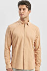 Turuncu Uzun Kollu Gofreli Biyeli %100 Pamuk Casual Slim Fit Dar Kesim Gömlek 1004240247