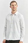 Beyaz Uzun Kol Kendinden Desenli Armürlü 032 Sert Yaka Casual Slim Fit Gömlek 1004240249