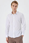 Beyaz Uzun Kol Filafil Desen Filafil Sert Yaka Cepsiz Pamuklu Basic Slim Fit Gömlek 1004245008
