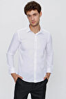 Beyaz Uzun Kol Düz Bez Ayağı 041 Sert Yaka Basic Slim Fit Gömlek 1004245057