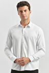 Beyaz Uzun Kol Kendinden Desenli Armürlü 032 Sert Yaka Classic Slim Fit Gömlek 1004245153