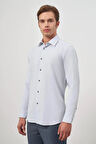 Gri Uzun Kol Kendinden Desenli Armürlü 041 Sert Yaka Classic Comfort Fit Gömlek 1004245154