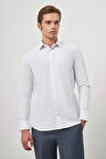 Beyaz Uzun Kol Kendinden Desenli Armürlü Sert Yaka Cepli Pamuklu Classic Comfort Fit Gömlek 1004245155