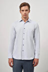 Gri Uzun Kol Kendinden Desenli Armürlü 041 Sert Yaka Classic Comfort Fit Gömlek 1004245156