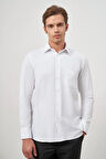 Beyaz Uzun Kol Kendinden Desenli Armürlü 041 Sert Yaka Classic Comfort Fit Gömlek 1004245157
