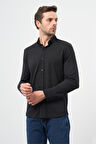 Siyah Uzun Kol Düz Örme Smart Düğmeli Yaka Classic Slim Fit Gömlek 1004245160