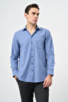 Mavi Uzun Kol Düz Gabardin Sert Yaka Cepli Pamuklu Classic Comfort Fit Gömlek 1004245168