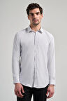 Beyaz Uzun Kol Desen Yarım İtalyan Yaka Cepsiz esnek Classic Slim Fit Gömlek 1004245217