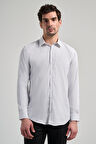 Beyaz Uzun Kol Desen Yarım İtalyan Yaka Cepsiz esnek Classic Slim Fit Gömlek 1004245217