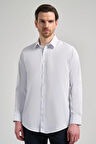 Beyaz Uzun Kol Desen Yarım İtalyan Yaka Cepsiz esnek Classic Slim Fit Gömlek 1004245220
