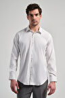 Beyaz Uzun Kol Desen Yarım İtalyan Yaka Cepsiz esnek Classic Slim Fit Gömlek 1004245220