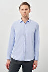 Mavi Uzun Kol Düz Bez Ayağı Sert Yaka Cepsiz Esnek Classic Slim Fit Gömlek 1004245223_301