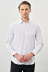 Beyaz Uzun Kollu Sert Yaka Cepsiz Pamuklu Likralı Klasik Slim Fit Dar Kesim Gömlek 1004245234