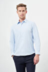 Koyu Mavi Uzun Kol Düz Bez Ayağı Sert Yaka Cepsiz Pamuklu Classic Slim Fit Gömlek 1004245267