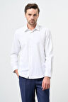 Beyaz Uzun Kol Düz Bez Ayağı Sert Yaka Cepsiz Pamuklu Classic Slim Fit Gömlek 1004245267