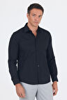 Siyah Uzun Kol Düz Bez Ayağı Sert Yaka Cepsiz Pamuklu Basic Slim Fit Gömlek 1004250057_001