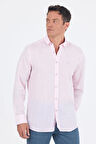 Uzun Kol Düz Keten Düğmeli Yaka Cepsiz Casual Comfort Fit Gömlek 1004250114