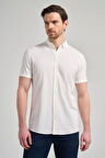 Beyaz Kısa Kol Düz Örme İtalyan Yaka Düğmeli Cepsiz Pamuklu Classic Slim Fit Gömlek 1004250156_600