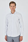 Uzun Kol Çizgili Desen Bez Ayağı Sert Yaka Cepsiz Esnek Classic Slim Fit Gömlek 1004250159