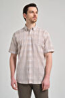 Kısa Kol Ekose Desen Bez Ayağı Düğmeli Yaka cepli Pamuklu Classic Comfort Fit Gömlek 1004250162