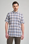 Kısa Kol Ekose Desen Bez Ayağı Düğmeli Yaka cepli %100 Pamuk Classic Comfort Fit Gömlek 1004250164
