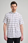 Kısa Kol Ekose Desen Armürlü Düğmeli Yaka cepli Pamuklu Classic Comfort Fit Gömlek 1004250166