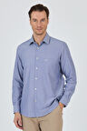 Uzun Kol Çizgili Desen Armürlü Sert Yaka cepli Pamuklu Classic Comfort Fit Gömlek 1004250173