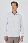 Uzun Kol Çizgili Desen Bez Ayağı İtalyan Yaka Cepsiz Esnek Classic Slim Fit Gömlek 1004250202