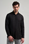 Siyah Sert Yaka Düz Classic Pamuklu Comfort Fit Gömlek 1004250213