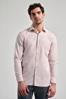 Bej Sert Yaka Düz Classic Pamuklu Comfort Fit Gömlek 1004250213