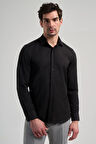 Siyah Sert Yaka Düz Classic Pamuklu Slim Fit Gömlek 1004250214