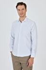 Koyu Mavi Yarım İtalyan Yaka Çizgili Desen Casual Slim Fit Gömlek 1004250216