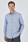 Koyu Lacivert Sert Yaka Kendinden Desenli Classic Pamuklu Comfort Fit Gömlek 1004250219