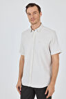 Krem Biritli Yaka Düz Casual Pamuklu Comfort Fit Gömlek 1004250221
