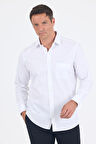 Beyaz Sert Yaka Uzun Kol Cepli Comfort Fit %100 Pamuk Gömlek 1004250222