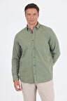 Koyu Haki Uzun Kol Düz Armür Oval Yaka Casual Comfort Fit Gömlek 1004250249