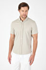 Taş Rengi Kısa Kol Düğmeli Yaka Cepsiz Performans Ürün Slim Fit  Gömlek 1004250256