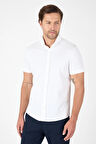 Beyaz Kısa Kol Düğmeli Yaka Cepsiz Performans Ürün Slim Fit  Gömlek 1004250256