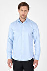 Koyu Mavi Uzun Kol Yarım İtalyan Yaka Cepsiz Non Iron Slim Fit Pamuklu Gömlek 1004250267