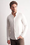Beyaz Smart Düğmeli Yaka Uzun Kol Cepsiz Slim Fit Casual Gömlek 1004255167