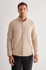 Bej Smart Düğmeli Yaka Uzun Kol Cepsiz Slim Fit Casual Gömlek 1004255168