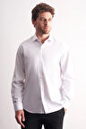 Beyaz Yarım İtalyan Yaka Saten Uzun Kol Premium Slim Fit %100 Pamuk Gömlek 1004255195