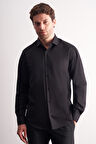 Siyah Yarım İtalyan Yaka Uzun Kol Premium Slim Fit %100 Pamuk Gömlek 1004255196