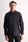 Siyah Yarım İtalyan Yaka Uzun Kol Premium Slim Fit Pamuklu Gömlek 1004255198