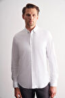 Beyaz Düğmeli Yaka Örme Uzun Kol Performans Ürün Slim Fit %100 Pamuk Gömlek 1004255271